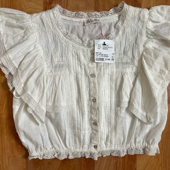 NWT (Unworn) LoveShackFancy Antique White Lace Ruffle Button Front Blouse sz S - Picture 1 of 11